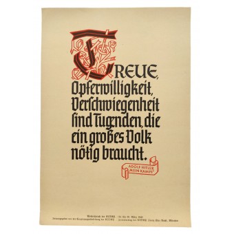 NSDAP motto: Loyalty, willingness to sacrifice, and discretion are virtues that a great nation needs.. Espenlaub militaria