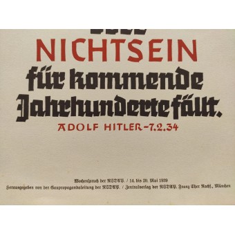 Propaganda poster. NSDAP weekly quote by Adolf Hitler.. Espenlaub militaria