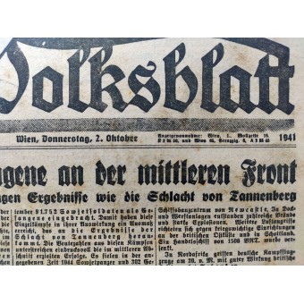 Das kleine Volksblatt - 2nd of October 1941 - 91,752 prisoners on the middle front. Espenlaub militaria