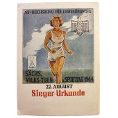 Certificado en blanco de ganador de torneo y jornada deportiva en Sajonia en 1944