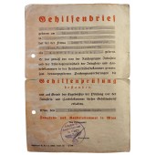 Certificado de licenciatura o Gehilfenbrief para el cajista de Viena