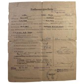 Сertificate of release from military service in 1943