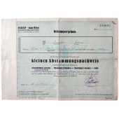 Nazi Germany Aryan certificate from 1942 - Klein Abstammungsnachweis