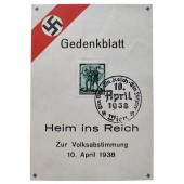 Heim ins Reich - Back home to Reich first day cover, 1938