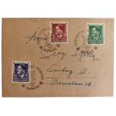 Sobre del 1er día con marcas y sellos para el cumpleaños de Hitler en 1944