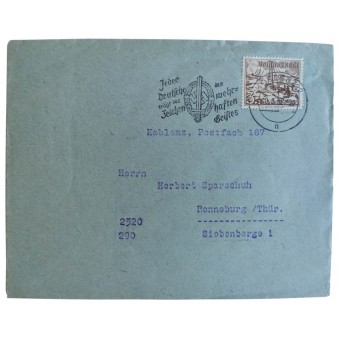 Envelope with Winterhilfswerk mark and special stamp with SA sport badge on it. Espenlaub militaria