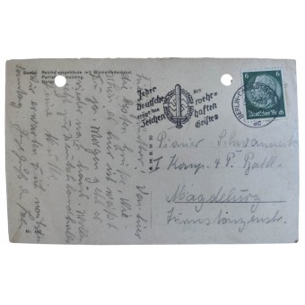 Postcard with nazi motto and stamp dated with March 5th, 1938. Espenlaub militaria