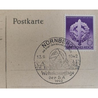 The first day postcard dedicated to the SA defensive competitions in Nuernberg in 1942. Espenlaub militaria