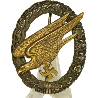 Luftwaffe Parachutists badge, Fallschirmschützenabzeichen tombak/brass, Manufacturer C.E. Juncker. Espenlaub militaria