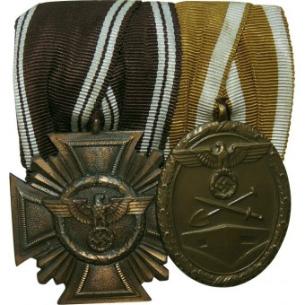 Medal bar NSDAP-Dienstauszeichnung in Bronze and Westwall medal. Espenlaub militaria