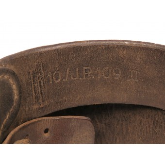 Leather Wehrmacht belt with steel buckle E.S.L. 41. 109 Jnf Rgt marked. Espenlaub militaria