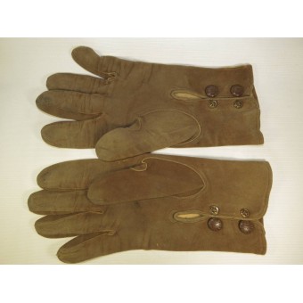 German leather officers gloves in medium size, light brown suede.. Espenlaub militaria