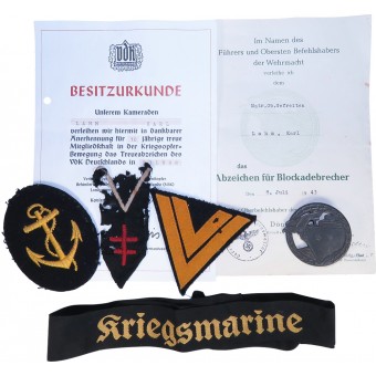 Set of badges, awards, papers belonged to the German navy soldier. Espenlaub militaria