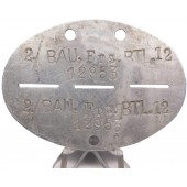 Erkennungsmarke 2. Kompanie Bau Ersatz Bataillon 12.  Aluminum