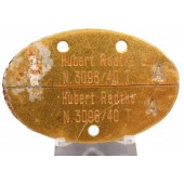 ID disc Hubert Radke N. 3096/40 T. N.- Nordsee. T.- Technischer Laufbahn