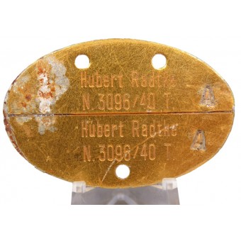 ID disc Hubert Radke N. 3096/40 T. N.- Nordsee. T.- Technischer Laufbahn. Espenlaub militaria