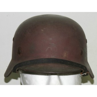 German M 35 single decal camouflaged helmet Q64. Espenlaub militaria