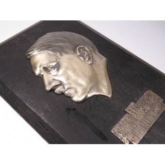 Adolf Hitler wall honor plaque, metal made on the oak frame. Espenlaub militaria