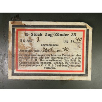 German Z.Z 35 igniters box in mint condition with all the labels intact. Espenlaub militaria