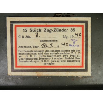 German Z.Z 35 igniters box in mint condition with all the labels intact. Espenlaub militaria