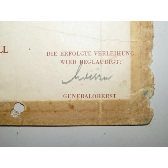 The German Cross in Gold Award Certificate. Espenlaub militaria