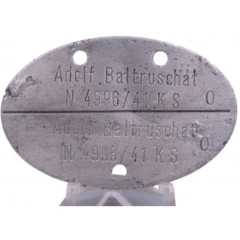 personal ID tag of the Kriegsmarine issued to Adolf Baltruschat. Espenlaub militaria