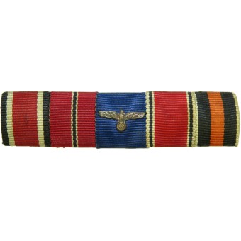 WW2 German NCOs ribbon bar: EK2, Eastern medal, 4 years in Wehrmacht, and 2 Anschlüss medals. Espenlaub militaria