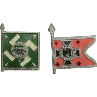 Original WWII WHW German Flag Tinnies: Kraftfahrkampftruppe (Su16) and Regiment General Göring. Espenlaub militaria