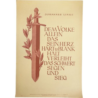 Weekly NSDAP mottos poster - Only the people who keep their hearts hard and bare are awarded with sword of blessing and victory. Espenlaub militaria