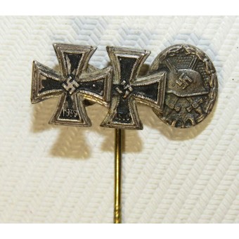 Iron cross first class 1939, and second class, Silver class wound badge miniature. Espenlaub militaria