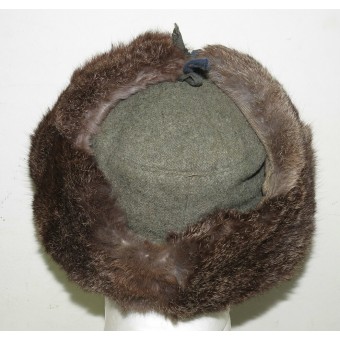 Wehrmacht Heer rabbit fur winter hat, with early brass Heeres eagle on it. Espenlaub militaria