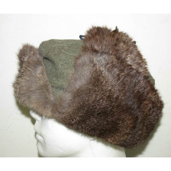 Wehrmacht Heer rabbit fur winter hat, with early brass Heeres eagle on it. Espenlaub militaria