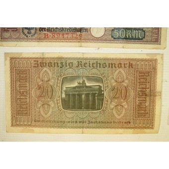 Set of paper banknotes - 3rd Reich occupied eastern territories 50, 20, 5, 2  Reichsmark. Espenlaub militaria