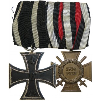 WW1 veteran medal bar - Silver EK 1914 and Hindenburg cross. Espenlaub militaria
