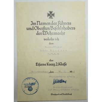 Oberfeldwebel Julius Baumann set of docs and awards - Geschwader Horst Wessel