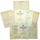 Set of award certificates for a Wehrmacht Infantry Lieutenant. Krim, Wolchow, Kurland. Rare