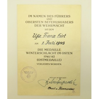 Set of award certificates for a Wehrmacht Infantry Lieutenant. Krim, Wolchow, Kurland. Rare. Espenlaub militaria