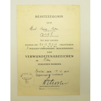 Set of award certificates for a Wehrmacht Infantry Lieutenant. Krim, Wolchow, Kurland. Rare. Espenlaub militaria