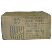 Caja de embalaje para estofado estadounidense entregado a la Unión Soviética en el marco del Lend-Lease. Raro.