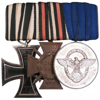 A medal bar of 3 awards for a WWI veteran, a police officer in the 3rd Reich. Espenlaub militaria
