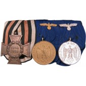 Barra de medallas de la Wehrmacht. Medallas de servicio de 4 y 12 años y cruz conmemorativa de la 1ª Guerra Mundial.