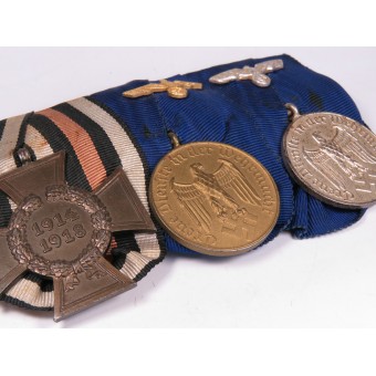 Wehrmacht Medal Bar. 4 and 12 y. Service medals and WW1 commemorative cross. Espenlaub militaria