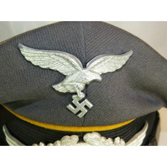3rd Reich Luftwaffe NCO yellow piped visor hat for flight troops or  parachute troops. Espenlaub militaria