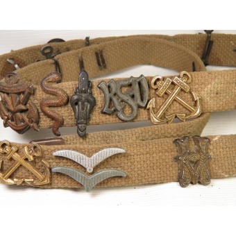 Canvas belt with German insignia, pins and ciphers. Espenlaub militaria