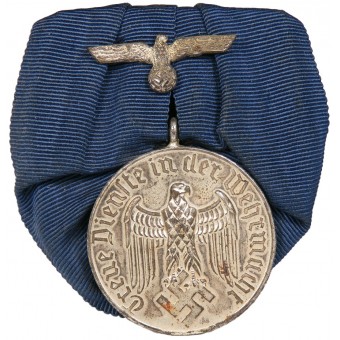 Long Service Wehrmacht Medal - 4 Years on a ribbon bar. Magnetic. Espenlaub militaria