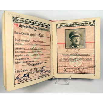 N.S.D.A.P member book issued in May 1936 in the name of Emil Rüff. Espenlaub militaria