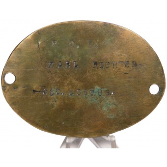 The ID tag of a German prisoner of war during the First World War in US captivity. Espenlaub militaria