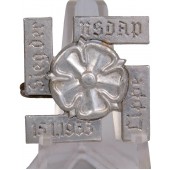 1933 NSDAP Sieg der Lippe badge, aluminum,  pinback; maker marked “Paulmann & Crone, Lüdenscheid”