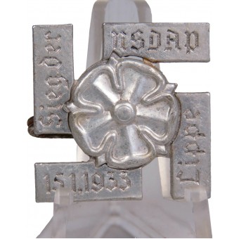 1933 NSDAP Sieg der Lippe badge, aluminum,  pinback; maker marked “Paulmann & Crone, Lüdenscheid”. Espenlaub militaria