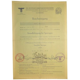 3rd Reich DAF Certificate for getting a profession of demolition man. Espenlaub militaria